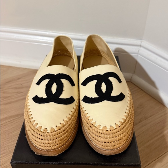 CHANEL Shoes - CHANEL Cream and Tan Espadrille Loafers Size EU 41